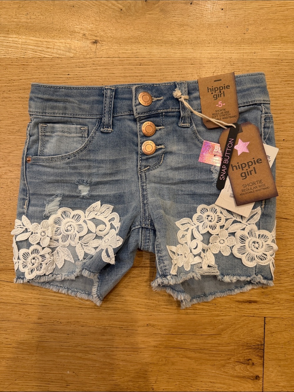 Hippie Girl Light Blue Denim Shorts with White Floral Lace